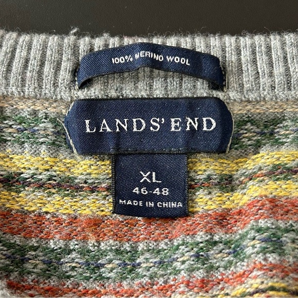 Lands End Sweater V-Neck Men's Wool Vintage Size XL - Picture 3 of 6